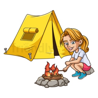 Cartoon woman camping. PNG - JPG and vector EPS (infinitely scalable).