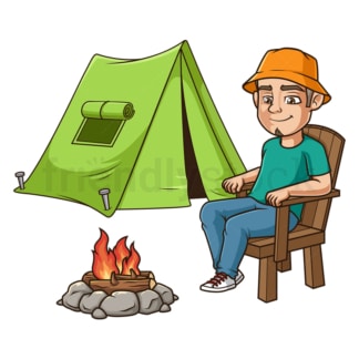 Latino man camping. PNG - JPG and vector EPS (infinitely scalable).