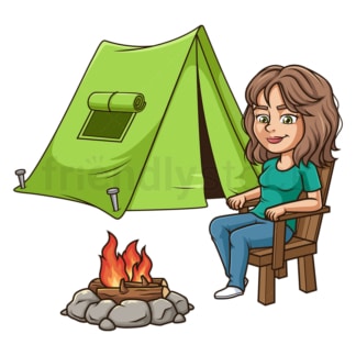 Latino woman camping. PNG - JPG and vector EPS (infinitely scalable).