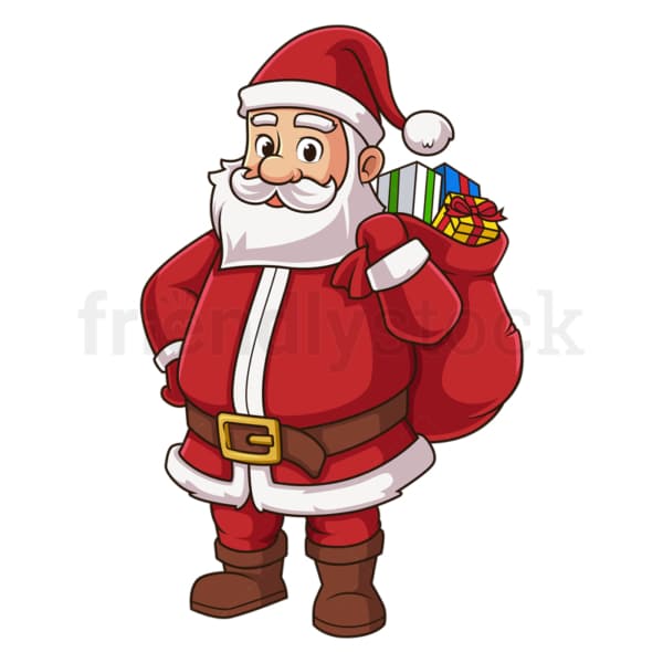 Cartoon santa claus with bag. PNG - JPG and vector EPS (infinitely scalable).