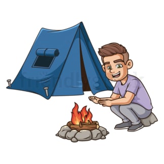 Cheerful guy camping. PNG - JPG and vector EPS (infinitely scalable).