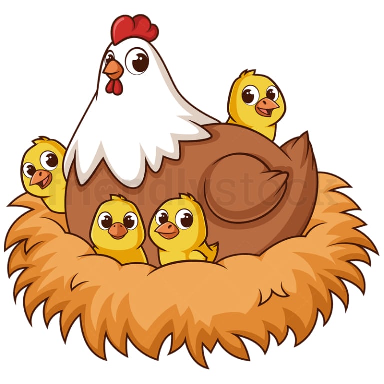 Cartoon Hen With Chickens In Nest Illustration Vector Clip Art ...