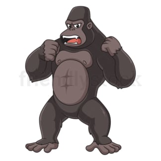 Cartoon mountain gorilla banging chest. PNG - JPG and vector EPS file formats (infinitely scalable). Image isolated on transparent background.