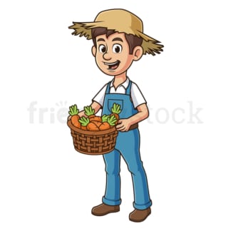 Cartoon farmer holding carrots. PNG - JPG and vector EPS file formats (infinitely scalable). Image isolated on transparent background.