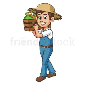 Cartoon farmer carrying vegetables. PNG - JPG and vector EPS file formats (infinitely scalable). Image isolated on transparent background.