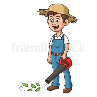 Cartoon man using leaf blower. PNG - JPG and vector EPS file formats (infinitely scalable). Image isolated on transparent background.