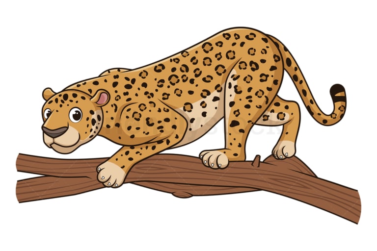 Cartoon Leopard On Tree Branch Cartoon Vector Clipart - FriendlyStock