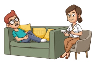 Cartoon psychiatrist with patient. PNG - JPG and vector EPS file formats (infinitely scalable). Image isolated on transparent background.