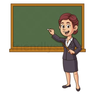 Cartoon teacher near chalkboard. PNG - JPG and vector EPS file formats (infinitely scalable). Image isolated on transparent background.