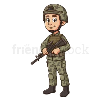 Cartoon soldier with assault rifle. PNG - JPG and vector EPS file formats (infinitely scalable). Image isolated on transparent background.