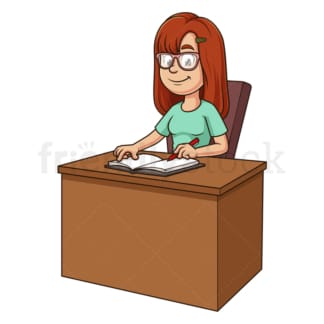 Cartoon author signing her book. PNG - JPG and vector EPS file formats (infinitely scalable). Image isolated on transparent background.