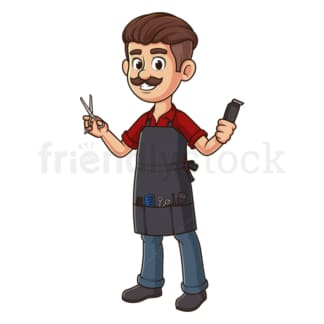 Cartoon barber holding scissors. PNG - JPG and vector EPS file formats (infinitely scalable). Image isolated on transparent background.
