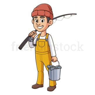 Cartoon fisherman with fishing rod. PNG - JPG and vector EPS file formats (infinitely scalable). Image isolated on transparent background.