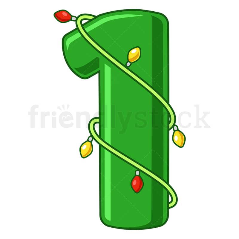 Cartoon christmas number 1. PNG - JPG and vector EPS file formats (infinitely scalable). Image isolated on transparent background.