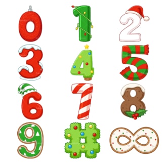 Cartoon christmas numbers collection. PNG - JPG and vector EPS file formats (infinitely scalable). Images isolated on transparent background.