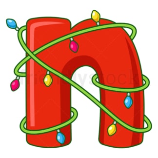 Cartoon christmas lowercase letter n. PNG - JPG and vector EPS file formats (infinitely scalable). Image isolated on transparent background.