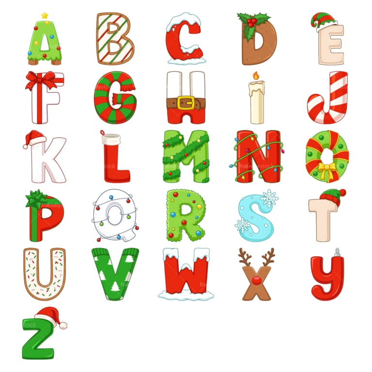 Cartoon Christmas Capital Letters Alphabet Clipart - FriendlyStock