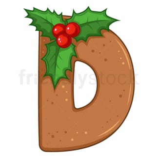 Cartoon christmas capital letter d. PNG - JPG and vector EPS file formats (infinitely scalable). Image isolated on transparent background.