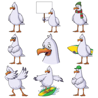 Cute seagulls. PNG - JPG and infinitely scalable vector EPS - on white or transparent background.