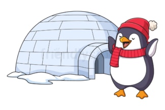 Cartoon winter penguin near igloo. PNG - JPG and vector EPS file formats (infinitely scalable). Image isolated on transparent background.