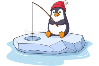 Cartoon winter penguin fishing. PNG - JPG and vector EPS file formats (infinitely scalable). Image isolated on transparent background.
