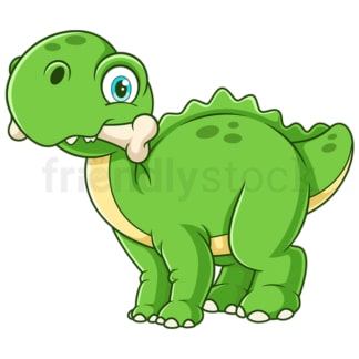 Cartoon dinosaur dog chewing bone. PNG - JPG and vector EPS (infinitely scalable).