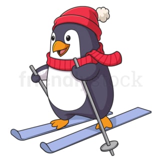 Cartoon winter penguin skiing. PNG - JPG and vector EPS file formats (infinitely scalable). Image isolated on transparent background.