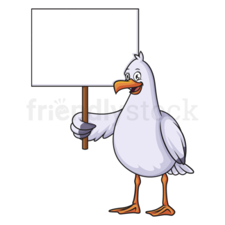 Cartoon seagull holding blank sign. PNG - JPG and vector EPS (infinitely scalable).
