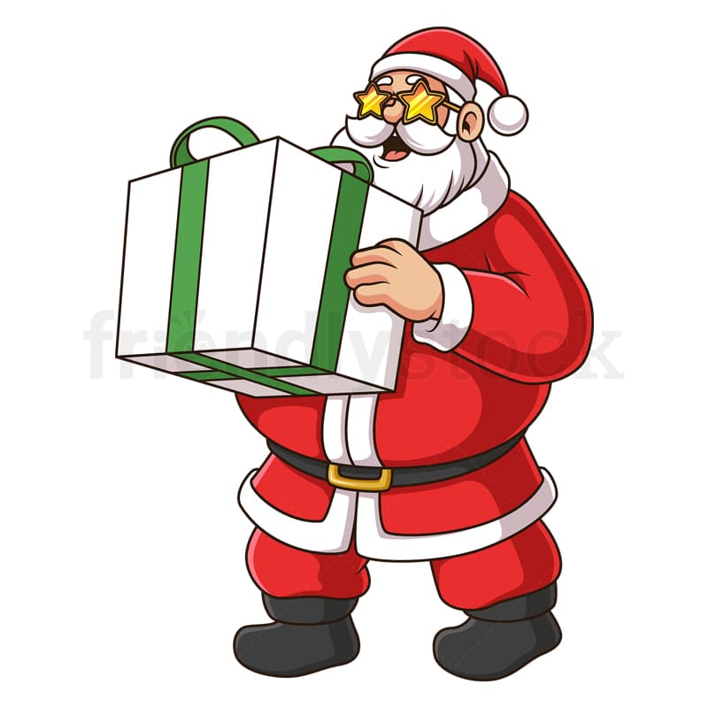 Cartoon Santa Holding Xmas Present Vector Clip Art Image - FriendlyStock