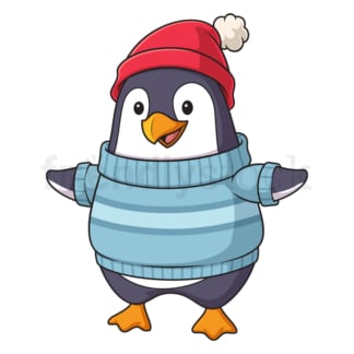 Cartoon winter penguin with sweater. PNG - JPG and vector EPS file formats (infinitely scalable). Image isolated on transparent background.
