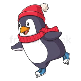 Cartoon winter penguin ice skating. PNG - JPG and vector EPS file formats (infinitely scalable). Image isolated on transparent background.