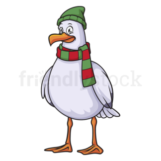 Cartoon seagull with beanie and scarf. PNG - JPG and vector EPS (infinitely scalable).