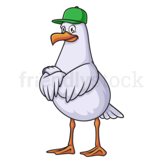 Cartoon seagull wearing cap hat. PNG - JPG and vector EPS (infinitely scalable).