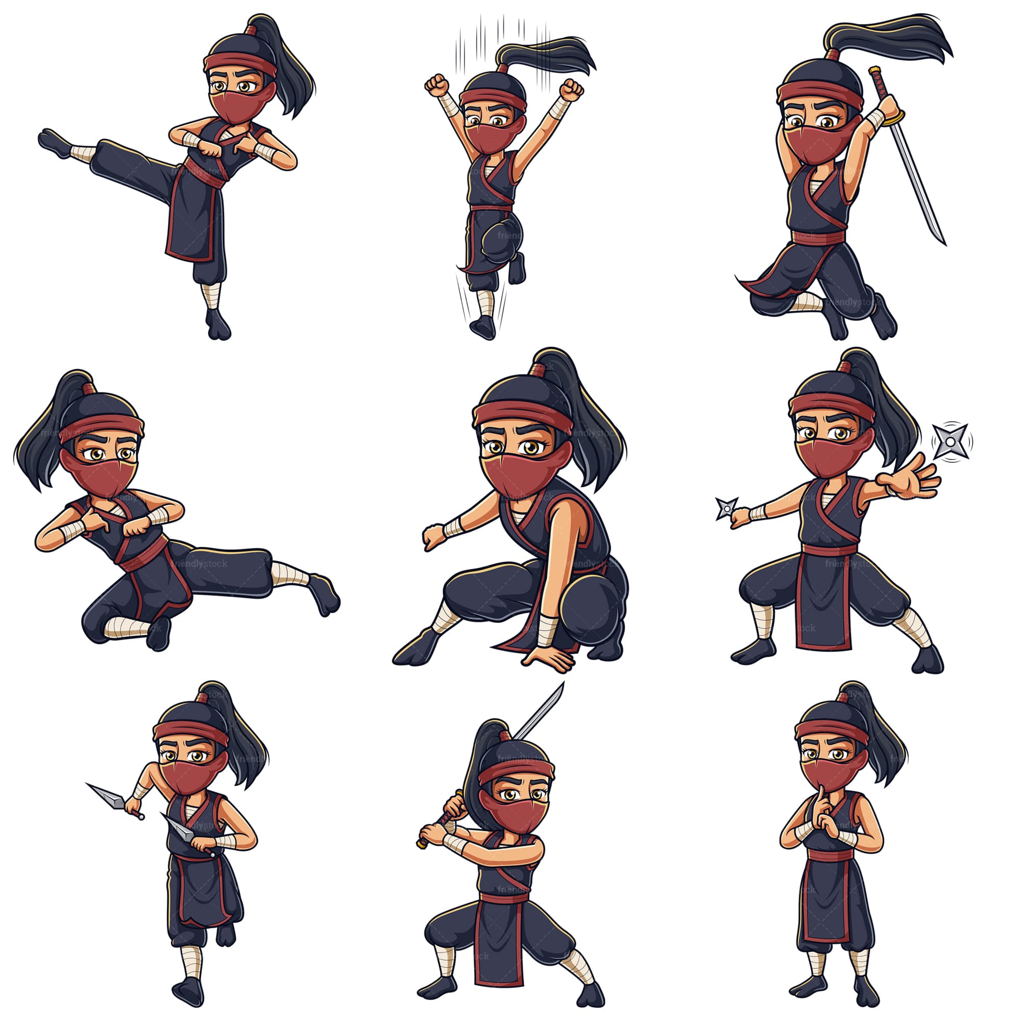 Female ninja. PNG - JPG and infinitely scalable vector EPS - on white or transparent background.
