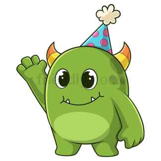 Cartoon green birthday monster. PNG - JPG and vector EPS (infinitely scalable).