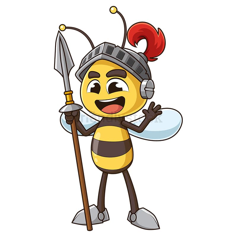 Cute warrior bee waving. PNG - JPG and vector EPS (infinitely scalable).