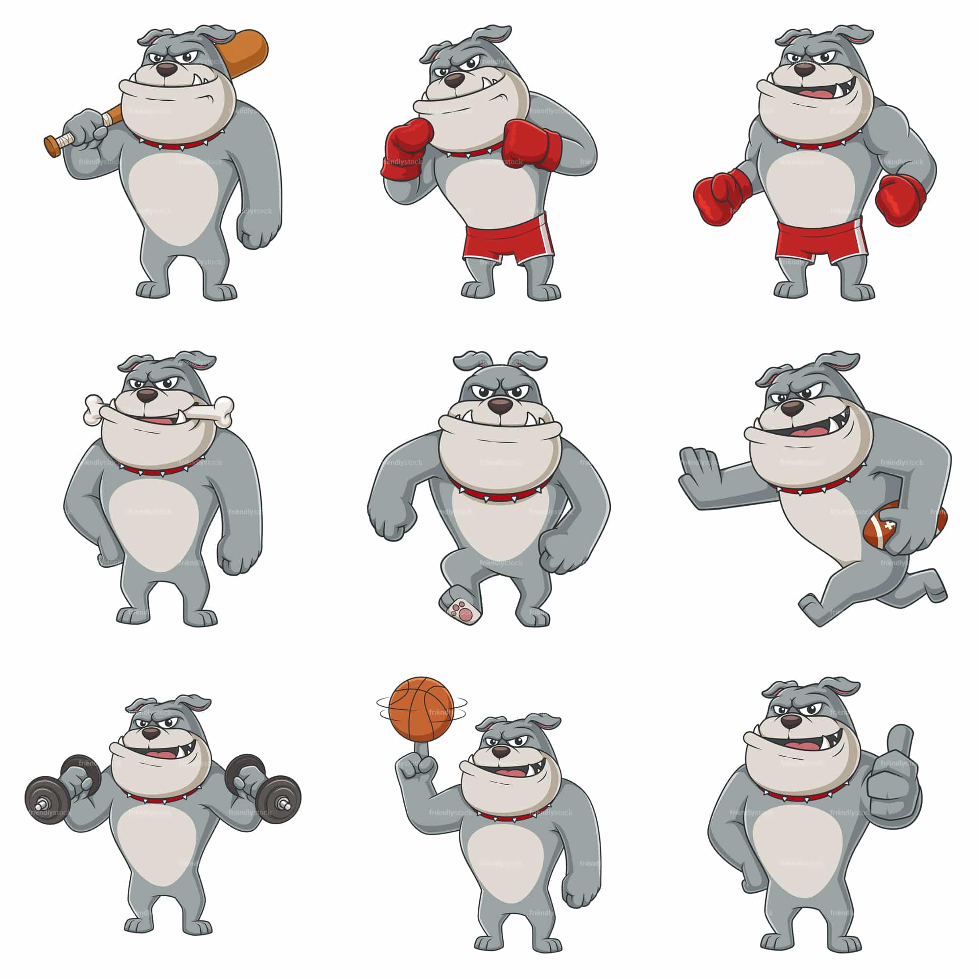 Gray bulldog mascot. PNG - JPG and infinitely scalable vector EPS - on white or transparent background.