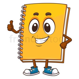 Cartoon notebook character thumbs up. PNG - JPG and vector EPS (infinitely scalable).