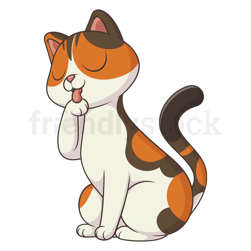 Cartoon cat licking its paw. PNG - JPG and vector EPS file formats (infinitely scalable). Image isolated on transparent background.