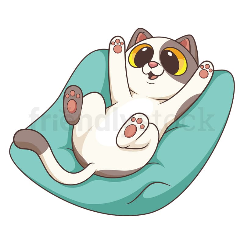 Playful cat lying on pillow. PNG - JPG and vector EPS file formats (infinitely scalable). Image isolated on transparent background.